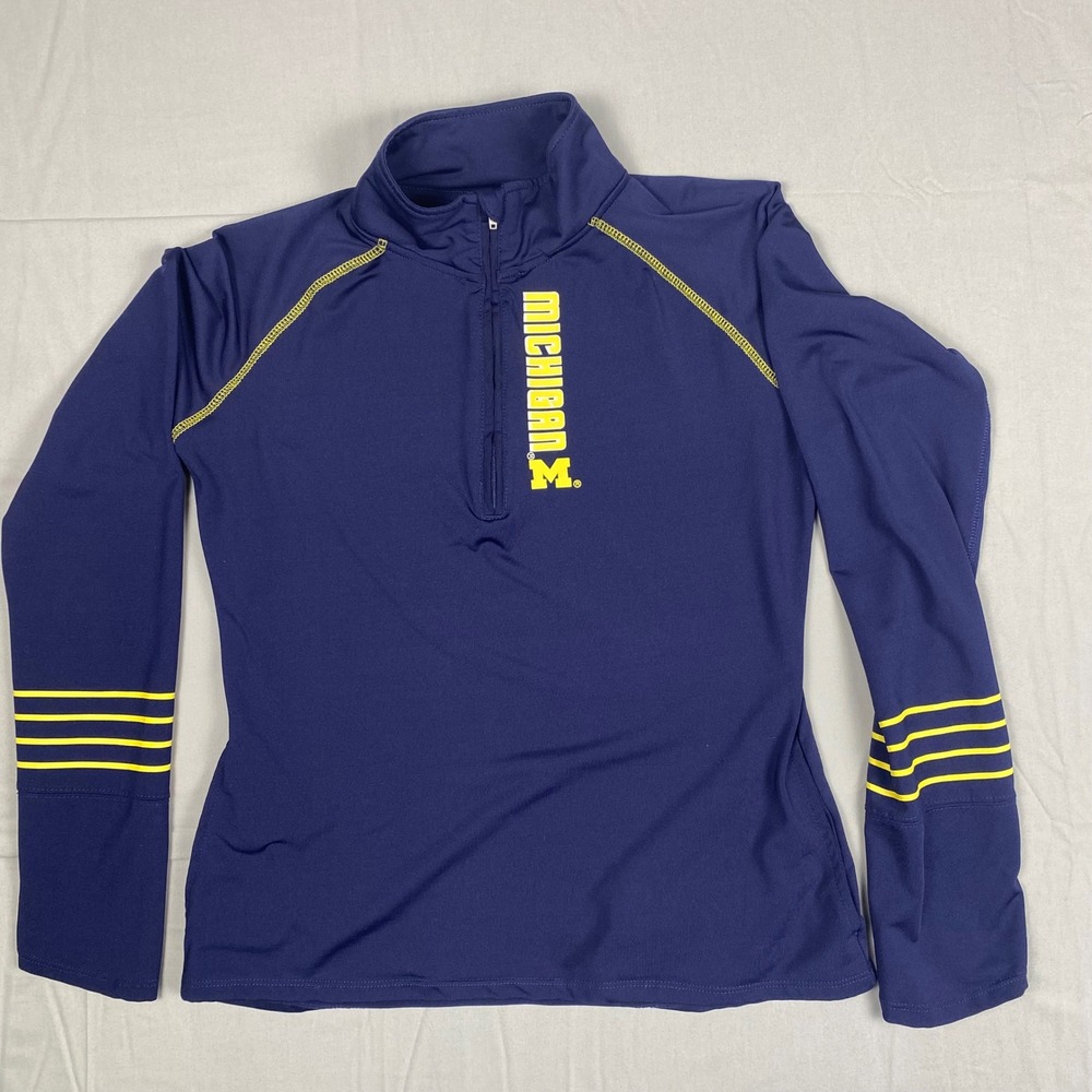 ProEdge Michigan Wolverines Womens Quarter Zip‎ Pullover Navy Blue Large 12/14